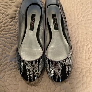Nina Black/Silver Slip ons EUC Original Box